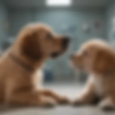 Puppy interacting with a vet in a clinic