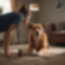 A concerned dog owner observing their pet showing signs of distress