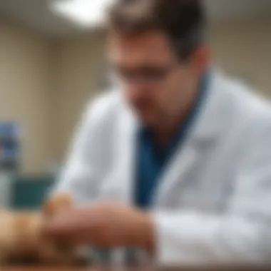 Veterinarian examining a pet in a clinical setting