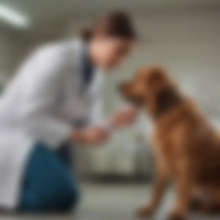 A veterinarian examining a dog with diarrhea