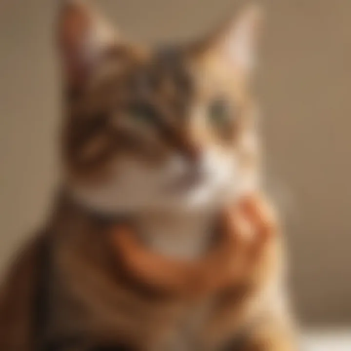 An owner demonstrating Heimlich technique on a cat
