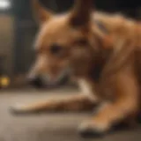 A dog receiving the Heimlich maneuver in an emergency