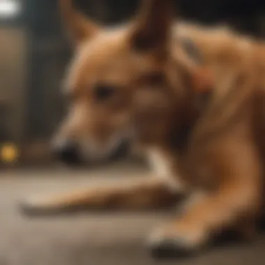A dog receiving the Heimlich maneuver in an emergency