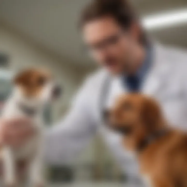 A veterinarian examining a dog, emphasizing the importance of professional advice.