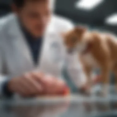 A veterinarian examining a pet for potential bowel obstruction.