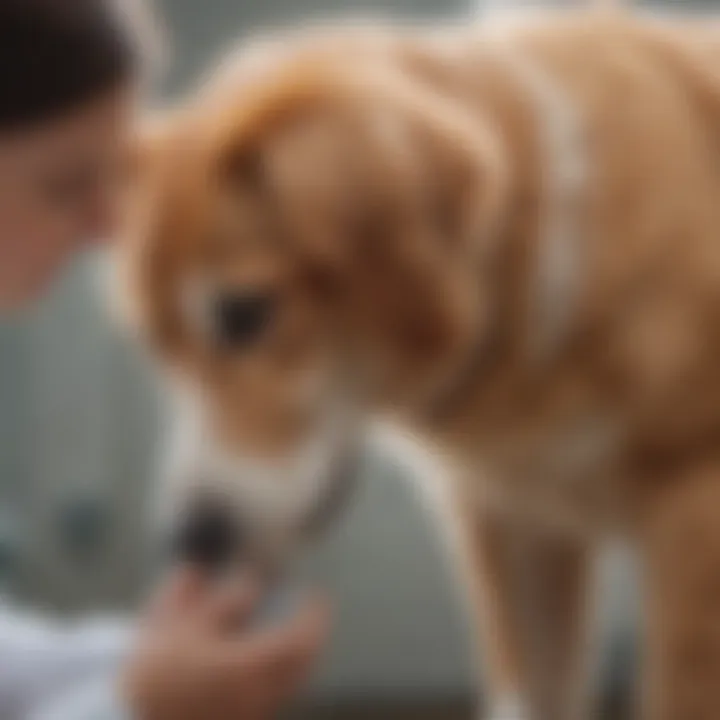 Veterinarian examining a dog, focusing on health assessment