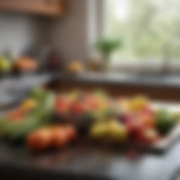 Fresh fruits and vegetables on a kitchen counter