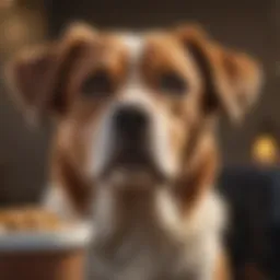 A dog looking uncomfortable with a worried expression.