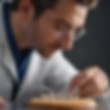 Close-up of a veterinarian examining a pet's stool sample.