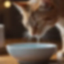 A healthy cat drinking water from a bowl, symbolizing hydration.