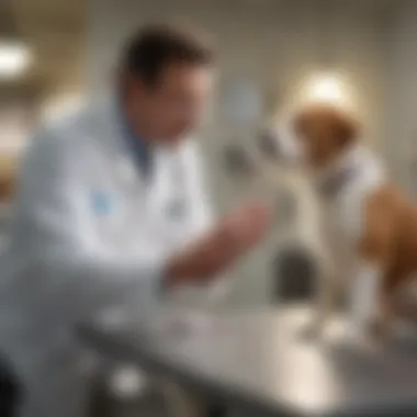 A veterinarian examining a dog, emphasizing the need for professional consultation regarding digestive issues.