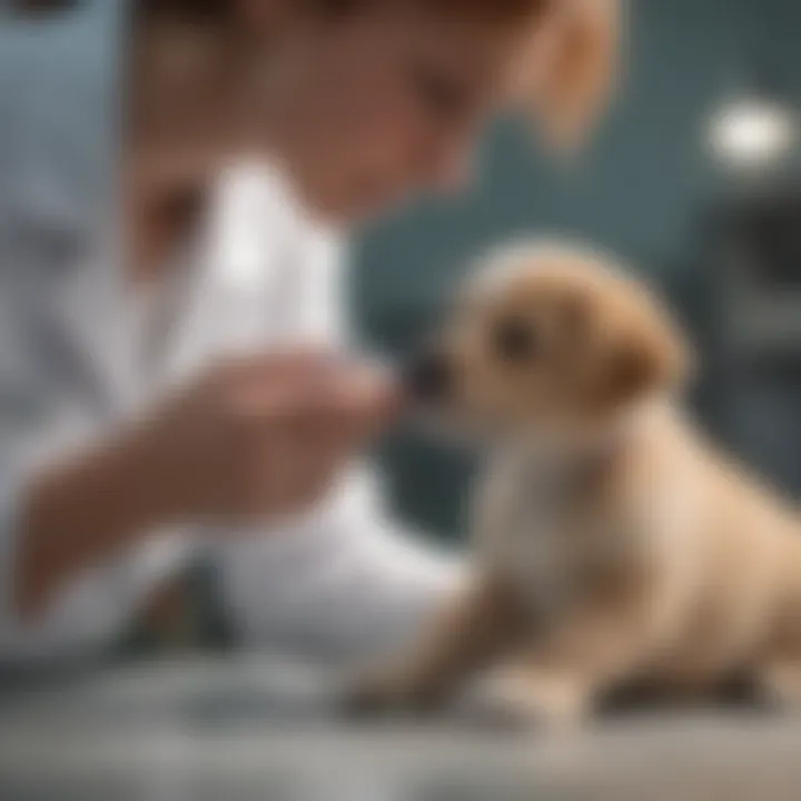 Veterinarian examining a puppy