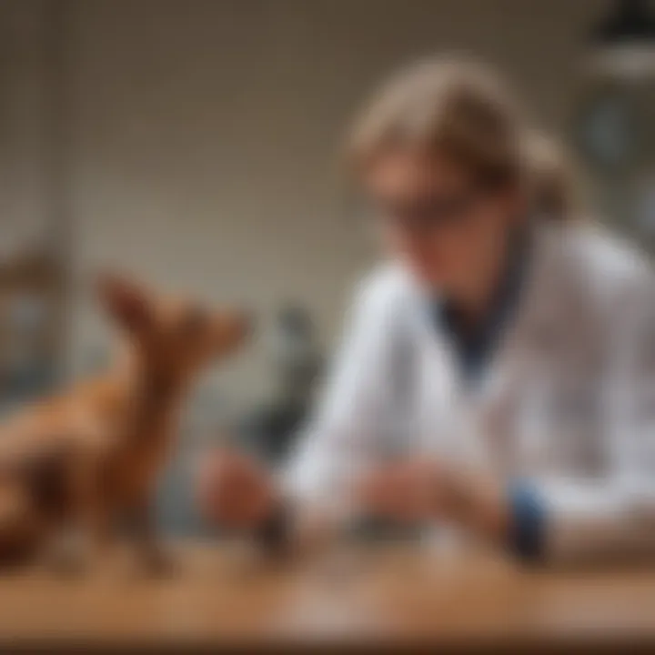 Veterinarian examining a pet for diagnostic purposes.