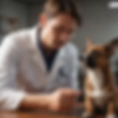 A veterinarian examining a dog