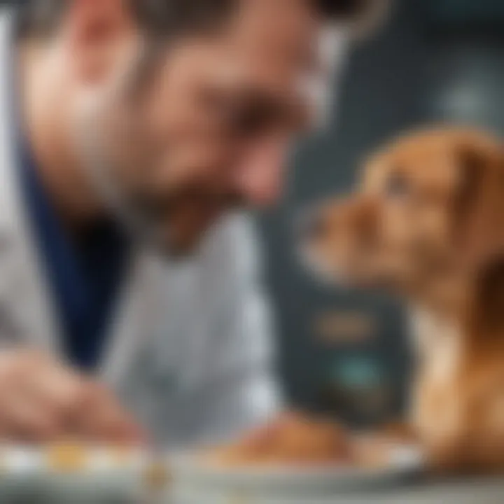 Vet examining a dog, focusing on its gastrointestinal health.