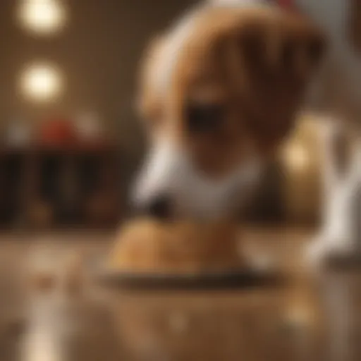 Close-up of a healthy puppy eating nutritious food