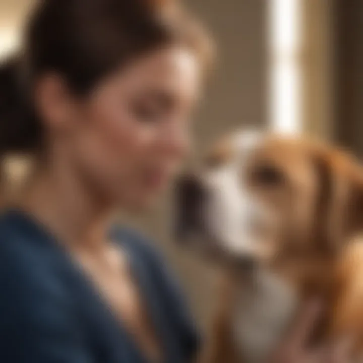 A pet owner gently comforting their dog, highlighting emotional support