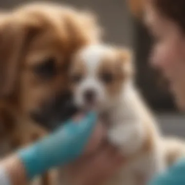 Veterinarian examining a sick puppy
