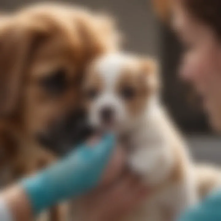 Veterinarian examining a sick puppy