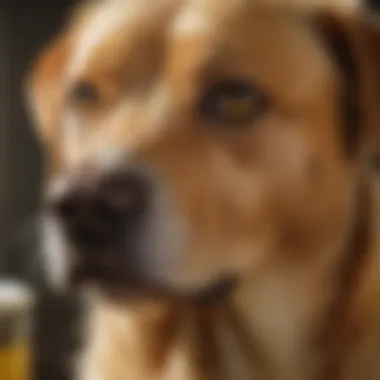 Symptoms of Yellow Diarrhea in Dogs A close-up of a dog exhibiting symptoms of yellow diarrhea