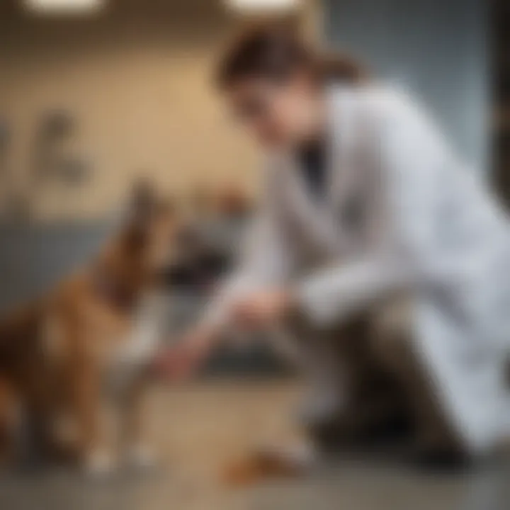 Veterinarian examining a dog with gastrointestinal issues