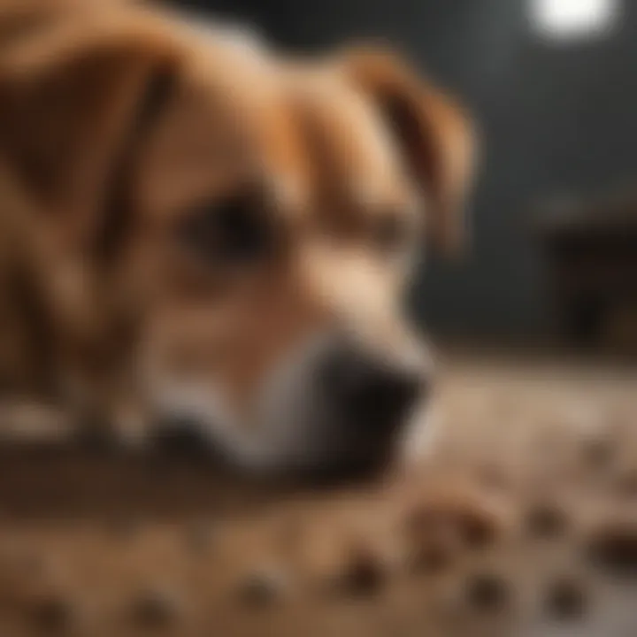 Close-up of a dog showing discomfort while attempting to poop