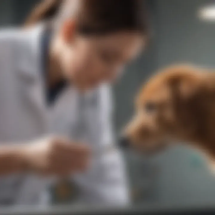 Veterinarian examining a dog for digestive problems