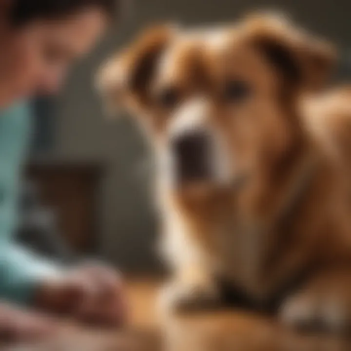 A veterinarian examining a dog with vomiting and diarrhea symptoms.