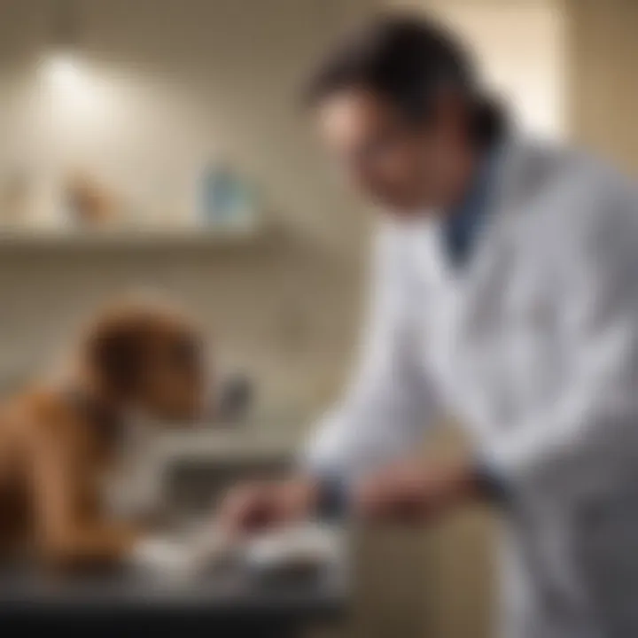 A veterinarian examining a dog with symptoms of diarrhoea.