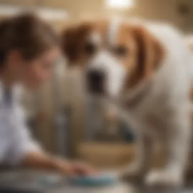 A veterinarian examining a dog to assess health concerns.