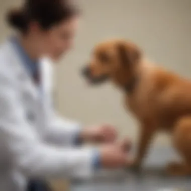 A veterinarian examining a dog with visible symptoms of gastrointestinal issues.