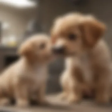 A vet examining a puppy with care.