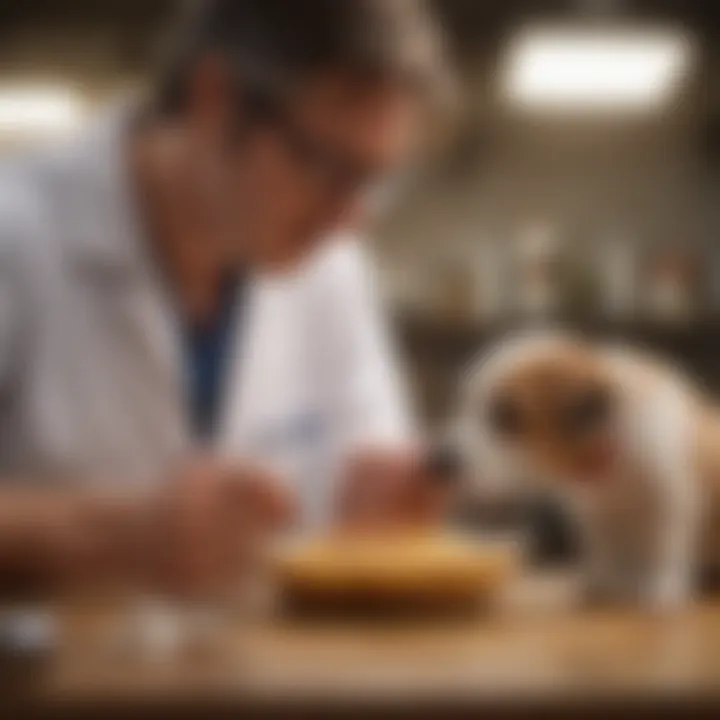 A veterinarian consulting with a pet owner regarding a dog's dietary needs.