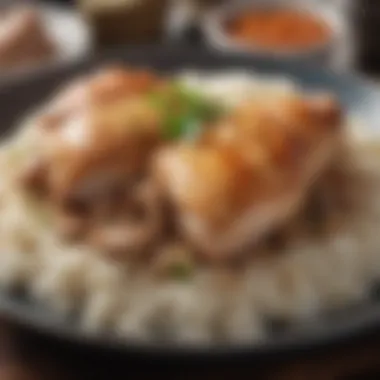 A close-up of boiled chicken and rice, a recommended meal