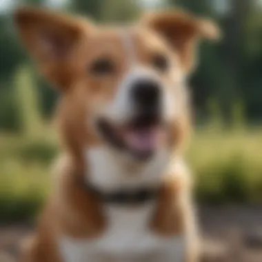 A happy dog with healthy ears playing outdoors.