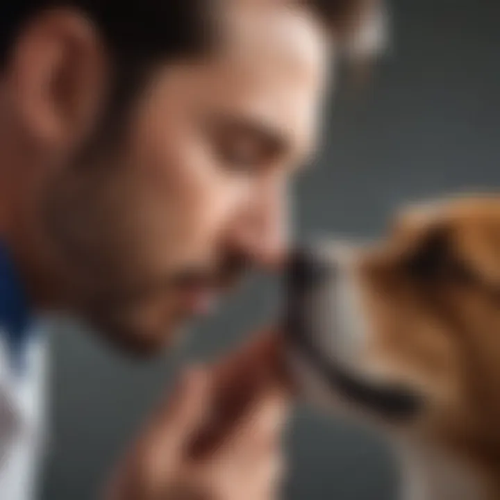 A veterinarian examining a dog's ear.