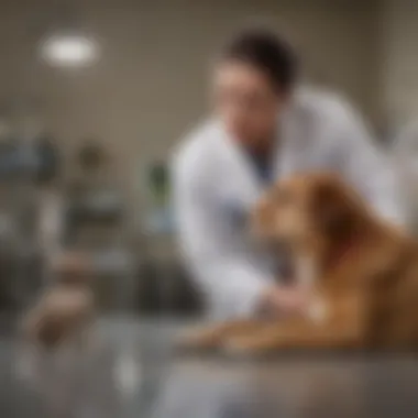 A veterinarian examining a dog, highlighting the need for professional advice