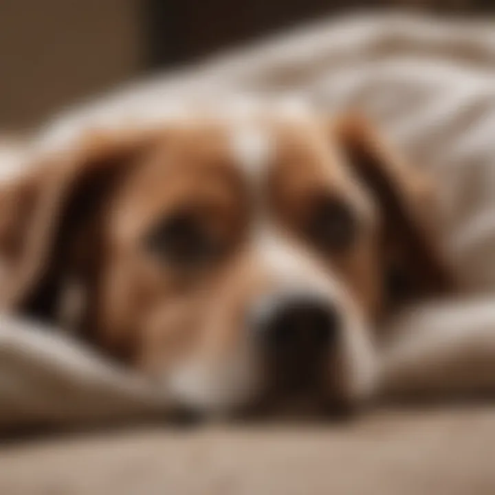 A dog resting comfortably on a soft bed