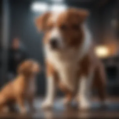 A veterinarian examining a dog