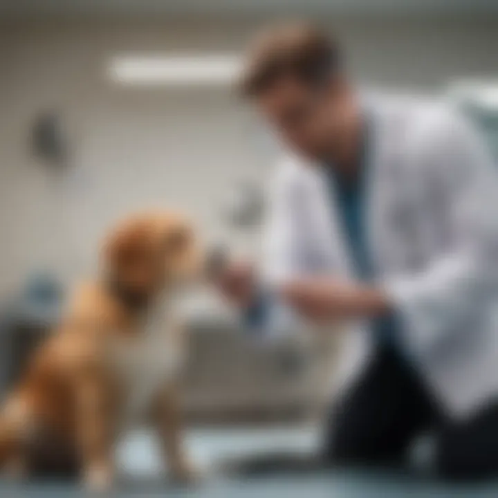A veterinarian examining a dog in a clinic