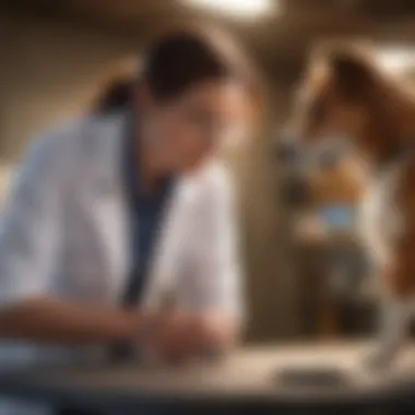 A veterinarian examining a dog