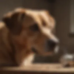 A concerned dog owner looking at their pet with worry
