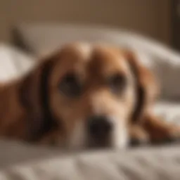 Concerned dog lying on a bed
