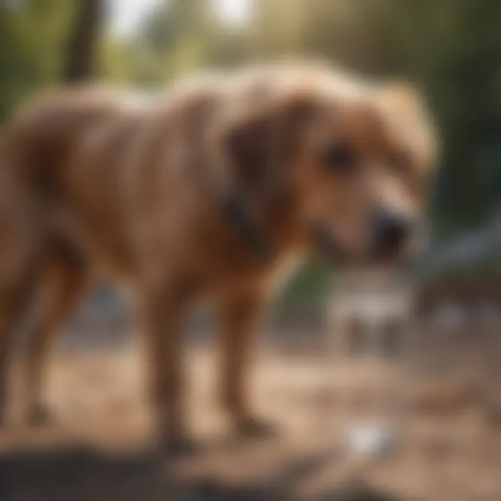 A dog drinking water to stay hydrated during diarrhea.