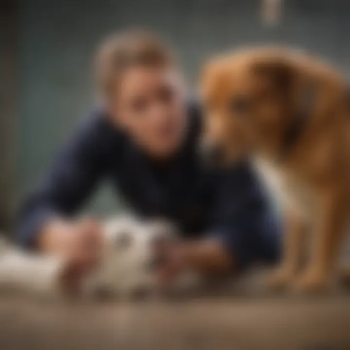 A veterinarian examining a dog for choking issues