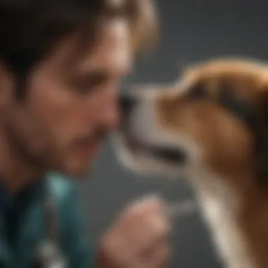 A veterinarian examining a dog post-choking incident.