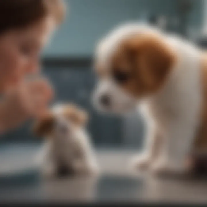 Veterinarian examining a puppy