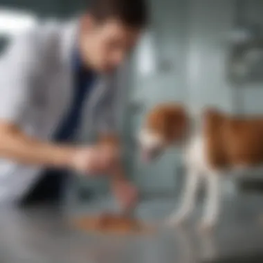 A vet examining a dog with diarrhea