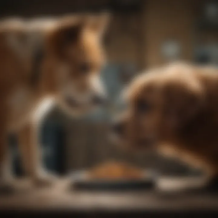 A veterinarian examining a dog's health