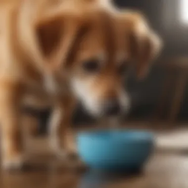 A dog drinking water from a bowl, emphasizing hydration